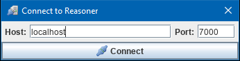 dialog titled Connect to Reasoner with input fields for a host and port